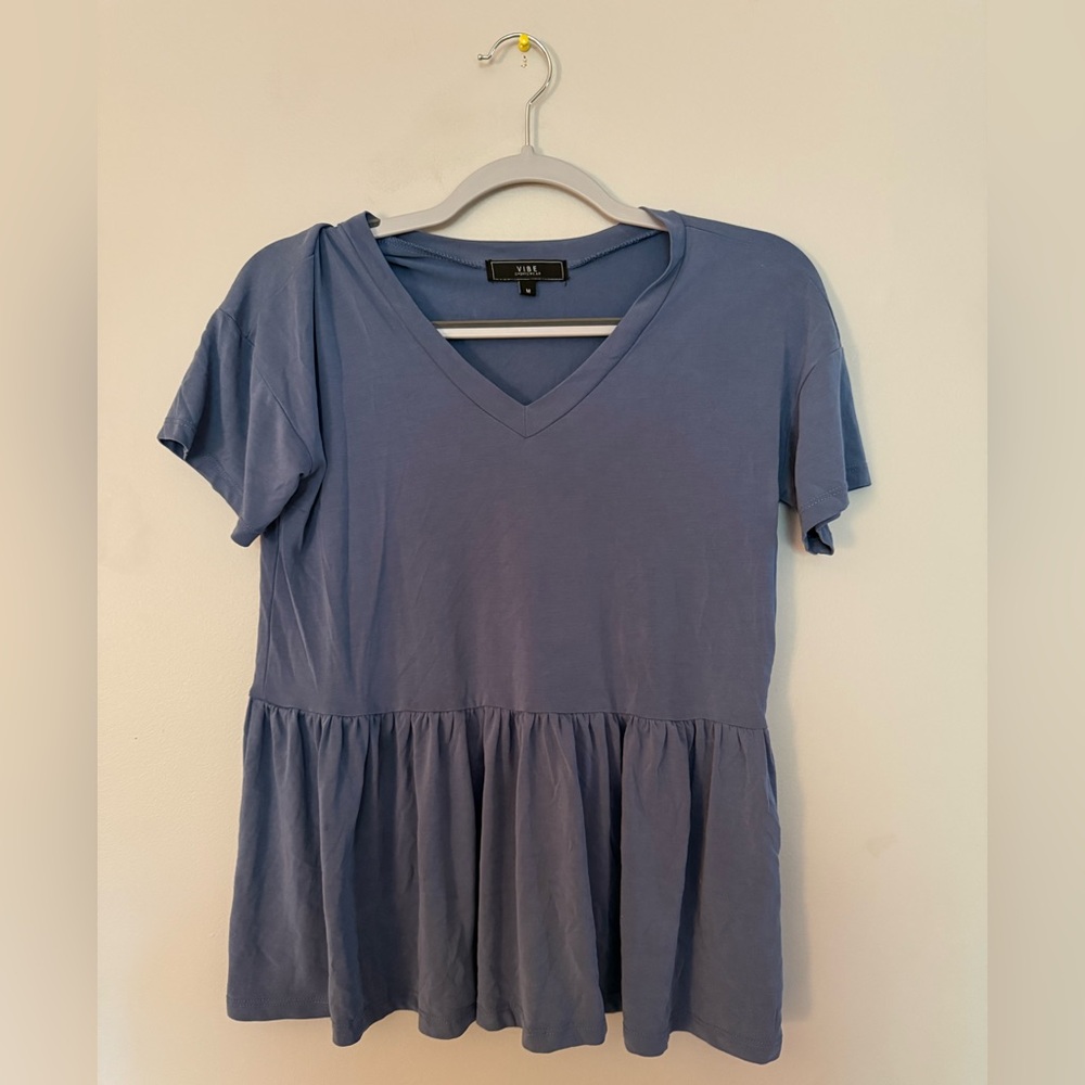 Blue V-Neck Peplum Top